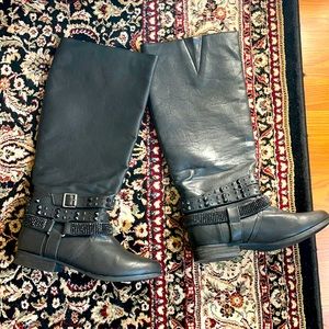 Black Vegan Boots with Buckle and Studs